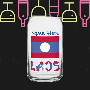 Laos Laotian Flag Blue Personalization Can Glass