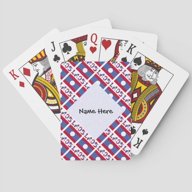 Laos Laotian Flag Tiled Black Personalization  Playing Cards (Back)
