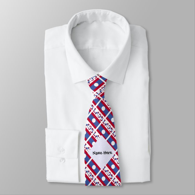 Laos Laotian Flag Tiled Black Personalization  Tie (Tied)