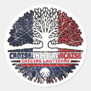 Laos Laotian French France Tree Roots Flag Classic Round Sticker