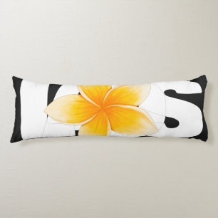 Laos Love Frangipani Flower Black and White Body Pillow