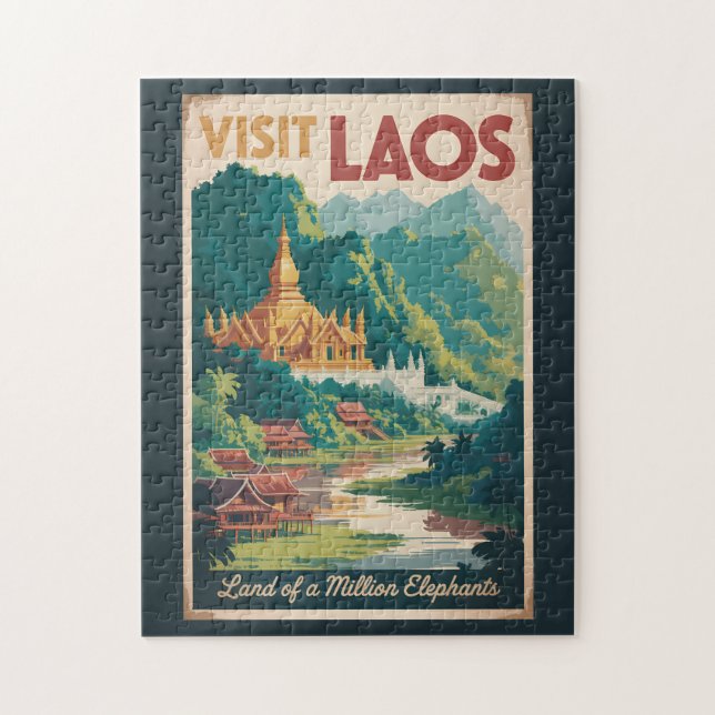 Laos Pha That Luang Illustration Travel Art Jigsaw Puzzle (Vertical)