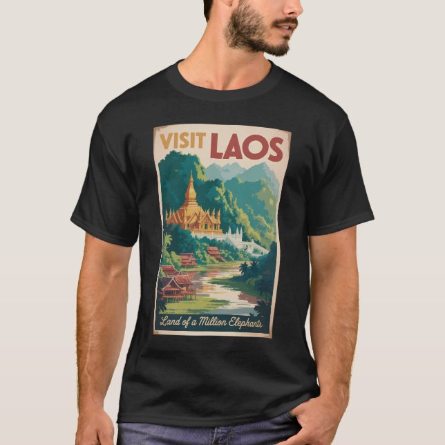 Laos Pha That Luang Illustration Travel Art T-Shirt (Front)