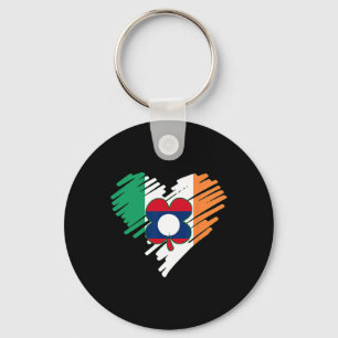 Laos Proud Lao Laotian Flag St. Patricks Day Shamr Keychain