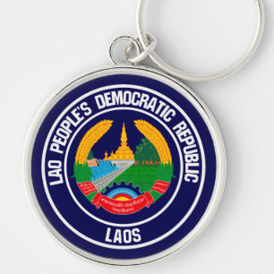 Laos Round Emblem Keychain