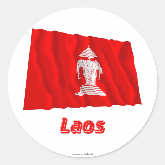 Laos Waving Flag with Name (1952-1975) Classic Round Sticker (Front)