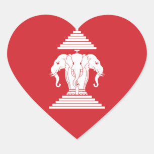 Laotian Erawan 3 Headed Elephant Heart Flag Heart Sticker