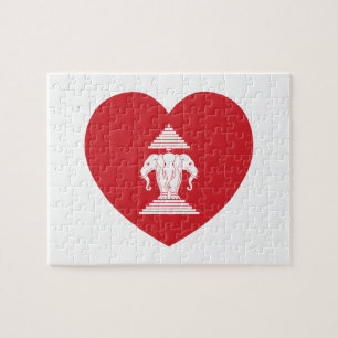 Laotian Erawan 3 Headed Elephant Heart Flag Jigsaw Puzzle