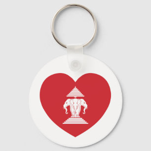 Laotian Erawan 3 Headed Elephant Heart Flag Keychain
