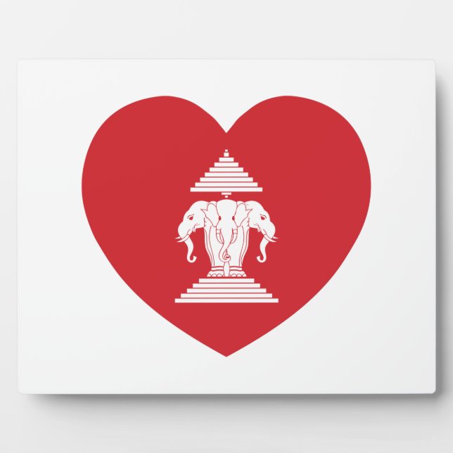 Laotian Erawan 3 Headed Elephant Heart Flag Plaque (Front)