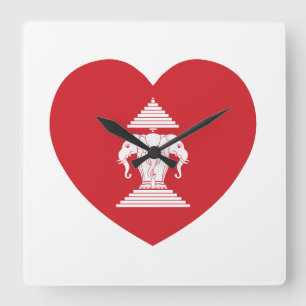 Laotian Erawan 3 Headed Elephant Heart Flag Square Wall Clock