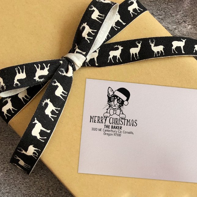 Laperm Cat Return Address Christmas  Rubber Stamp (Creator Uploaded)