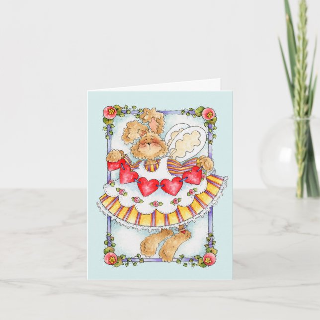 Lapin à cordes de coeur - Carte Valentine (Devant)