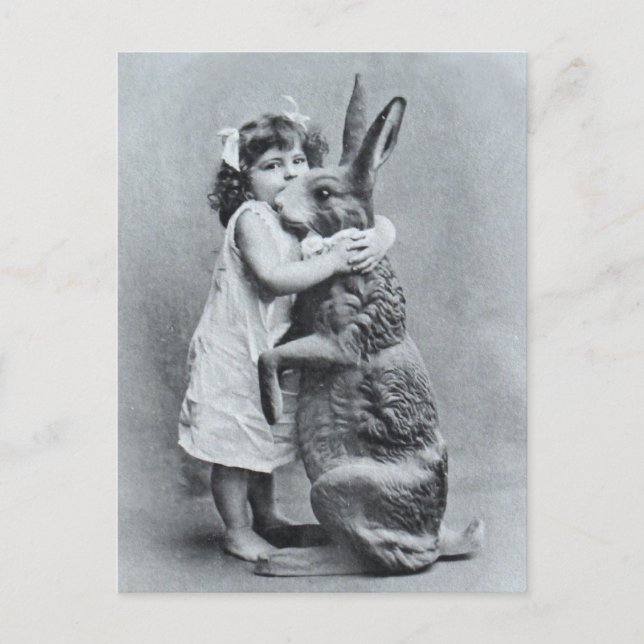 Lapin antique d'amour de fille de carte postale de (Devant)