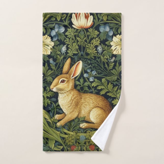 Lapin Art nouveau dans le jardin (Serviette à main)