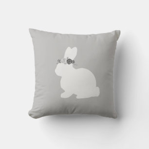 Lapin aux fleurs peint Lait Gris Oreiller