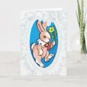 Lapin Avec Carte Pâques Fleur Jaune