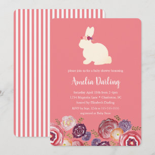 Lapin avec Fleurs Baby shower Headband Invitation