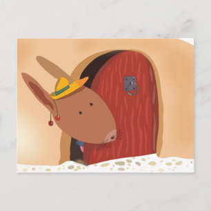 Lapin avec la carte postale de cerise, beige léger