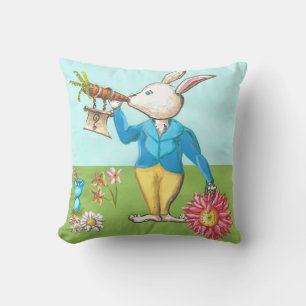 lapin blanc fou sur coussin