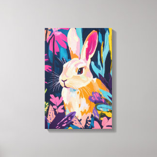 Lapin coloré Art mural floral | Lapin fantaisiste