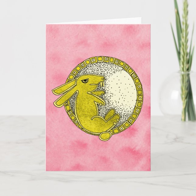 Lapin dans la carte de voeux de lune (rose et (Devant)