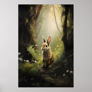 Lapin dans une impression de mur de forêt verte, d