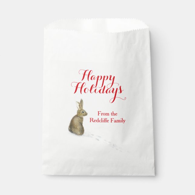 lapin de Noël personnalisé dans la neige sacs cade (Devant)