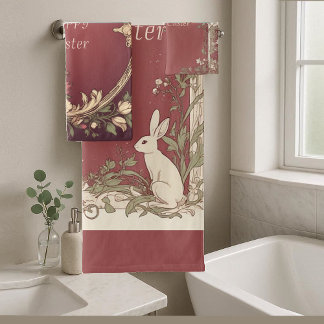 Lapin de Pâques Art Nouveau Bourgogne Floral Vinta