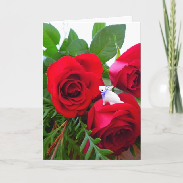 Lapin de Pâques aux roses rouges - carte (Devant)