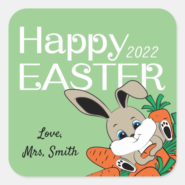 Lapin de Pâques avec Carottes Sticker Cadeau & Éti (Devant)
