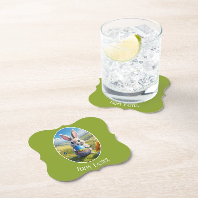 Lapin de Pâques avec œuf, ovale - sous-verre en ca (En situation)