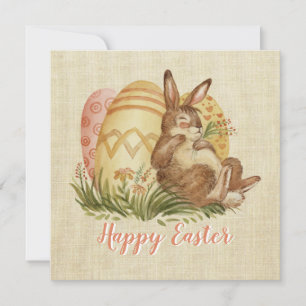 Lapin De Pâques Avec Oeufs Colorés Carte Aquarelle