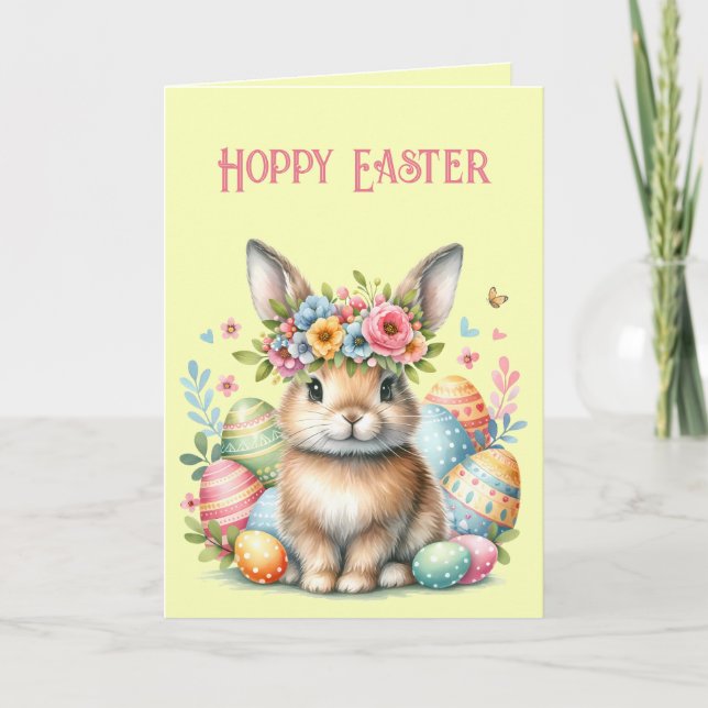 Lapin de Pâques avec oeufs de Pâques, Carte Fleurs (Devant)