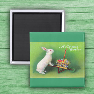 Lapin de Pâques et aimant joyeux de brouette
