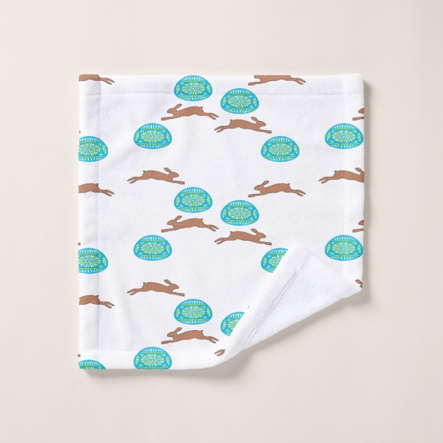 lapin de pâques et oeufs sur blanc (Gant de toilette)