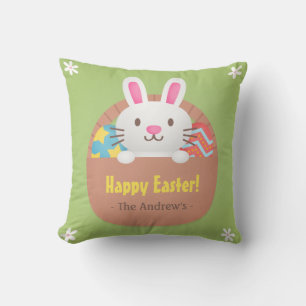 Lapin de Pâques heureux et Coussin de Décoration d