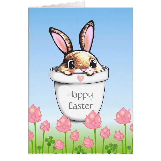Lapin de Pâques mignon dans un pot de plante et fl (Devant)