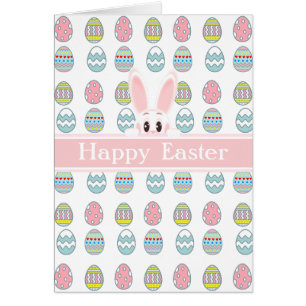 Lapin de Pâques & Oeufs multicolores décorés sur b