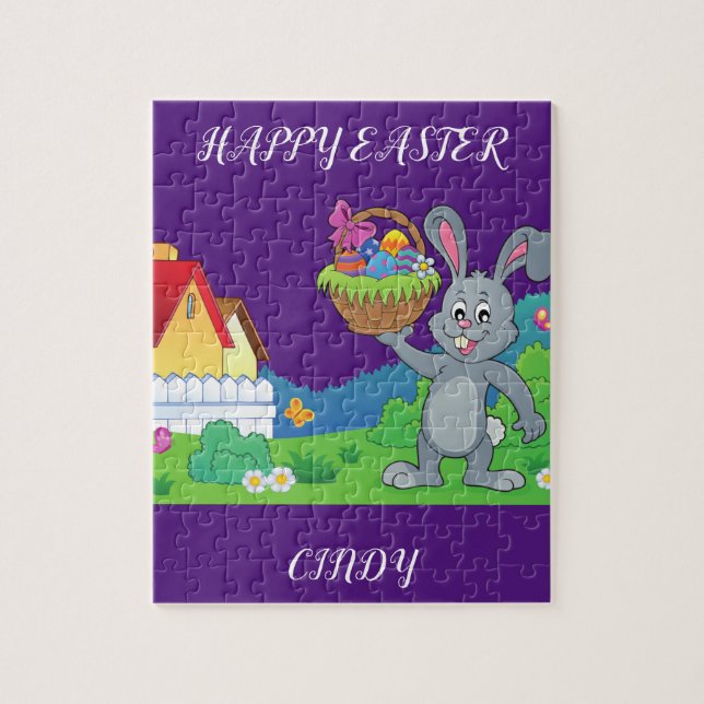 lapin de Pâques, panier & puzzle maison personnali (Vertical)