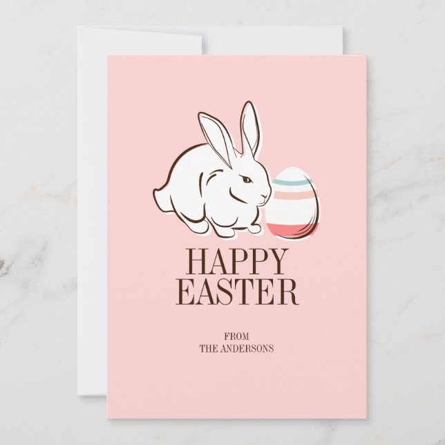 Lapin de Pâques rose et oeuf Bonne carte de Pâques (Devant)
