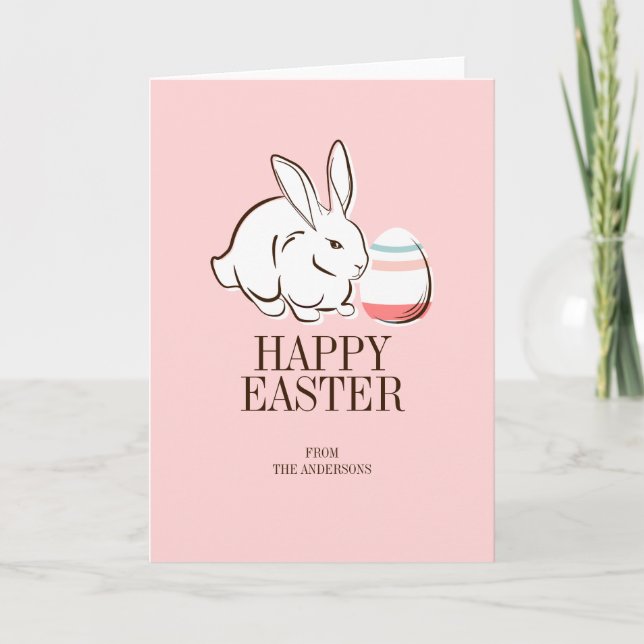 Lapin de Pâques rose et oeuf Bonne carte de Pâques (Devant)