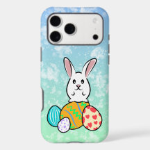 Lapin de Pâques sur les oeufs de Pâques