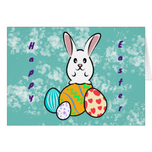 Lapin de Pâques sur les oeufs de Pâques
