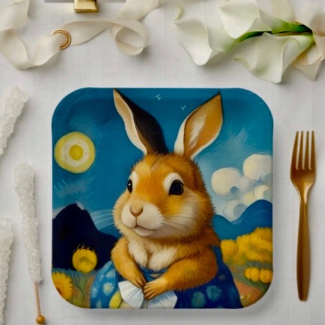 Lapin de printemps étoilé assiette en carton  (Créateur téléchargé)