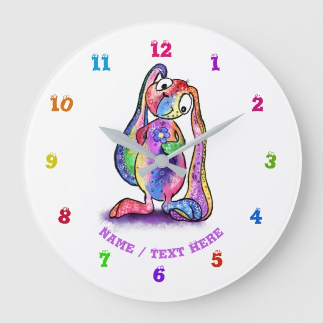 Lapin drôle de couleur Amour Fleur Horloge Texte / (Recto)