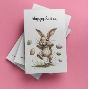 Lapin Egg-cité !   Carte de vacances de Pâques éne