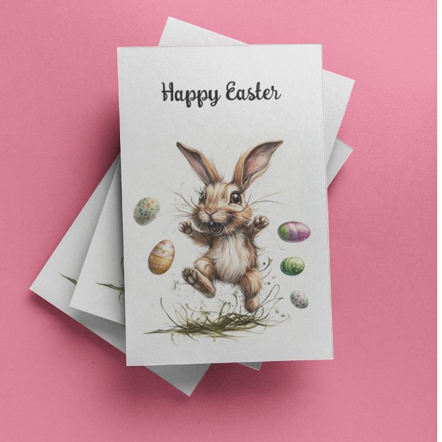Lapin Egg-cité ! | Carte de vacances de Pâques éne (Créateur téléchargé)