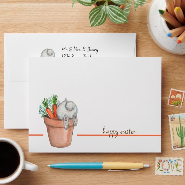 Lapin et carottes dans une enveloppe de pot de fle (Desk)