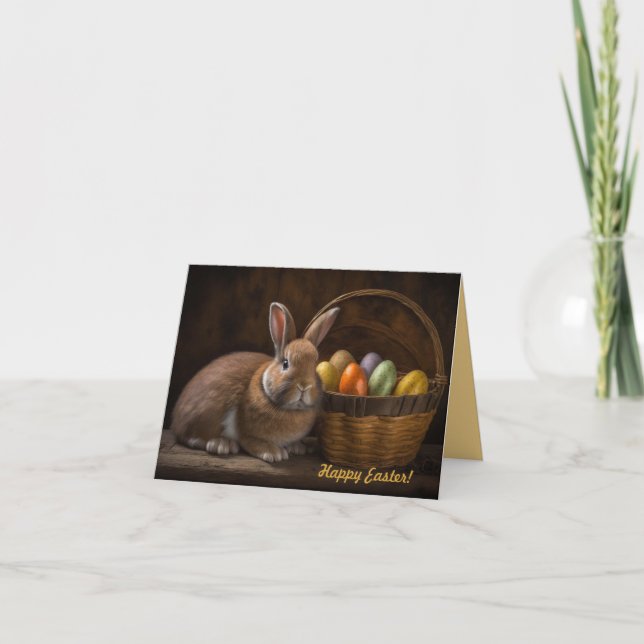 Lapin et Oeufs modifiables dans un panier Carte de (Devant)